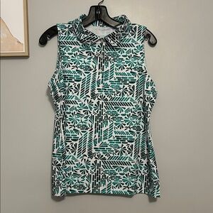 Sleeveless Geometric Print Top - Green and Black